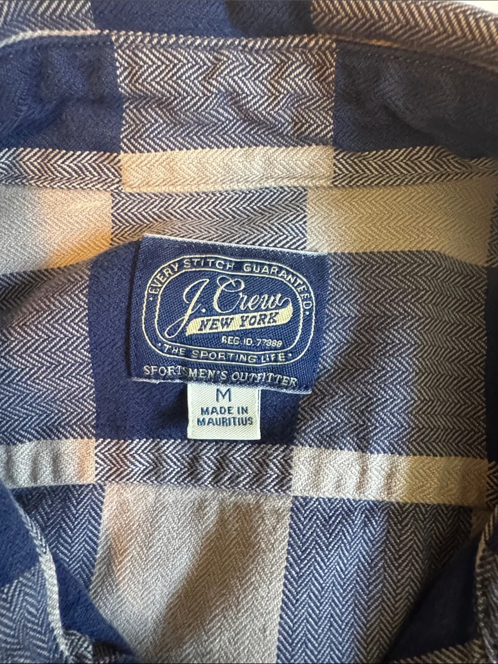 J. Crew Blue and Gray Plaid Flannel Button-Up Shirt